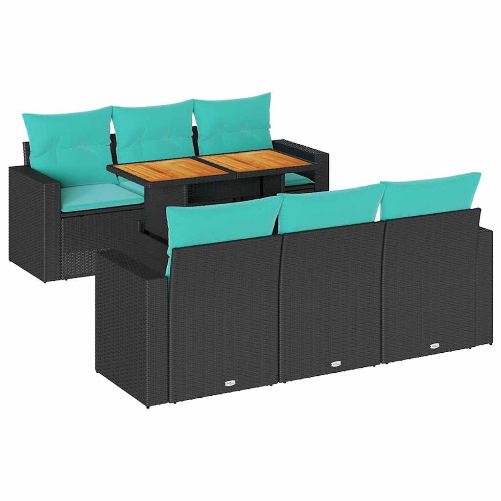 Set Divani Da Giardino Con Cuscini 7pz Nero Polyrattan - Image 2