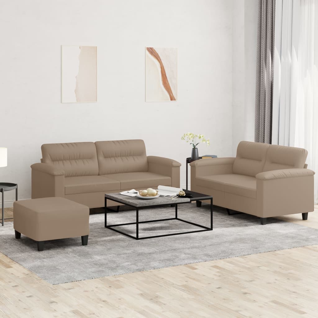 Set Di Divani 3 Pz Con Cuscini Cappuccino In Similpelle