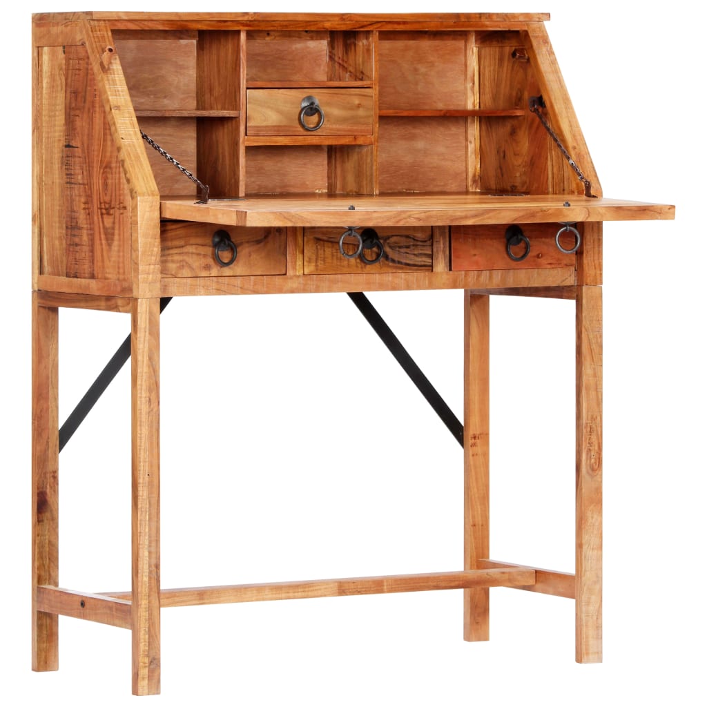 Scrivania 90x40x107cm In Legno Massello Di Acacia