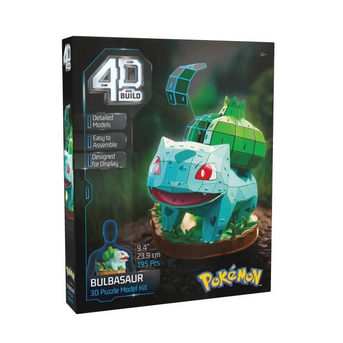 4d Build - Puzzle 3d - Pokémon Bulbasaur - 195 Pezzi - 24 Cm - Dai 12 Anni