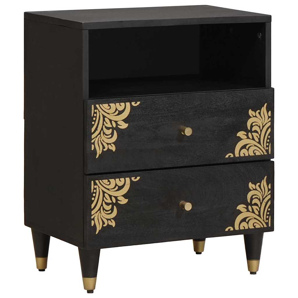 Armadio Da Notte Nero 50 X 33 X 62 Cm Legno Di Mango Massello