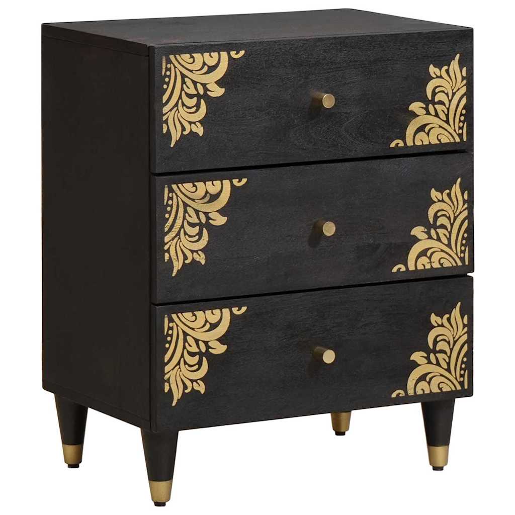 Armadio Da Notte Nero 50 X 33 X 62 Cm Legno Di Mango Massello