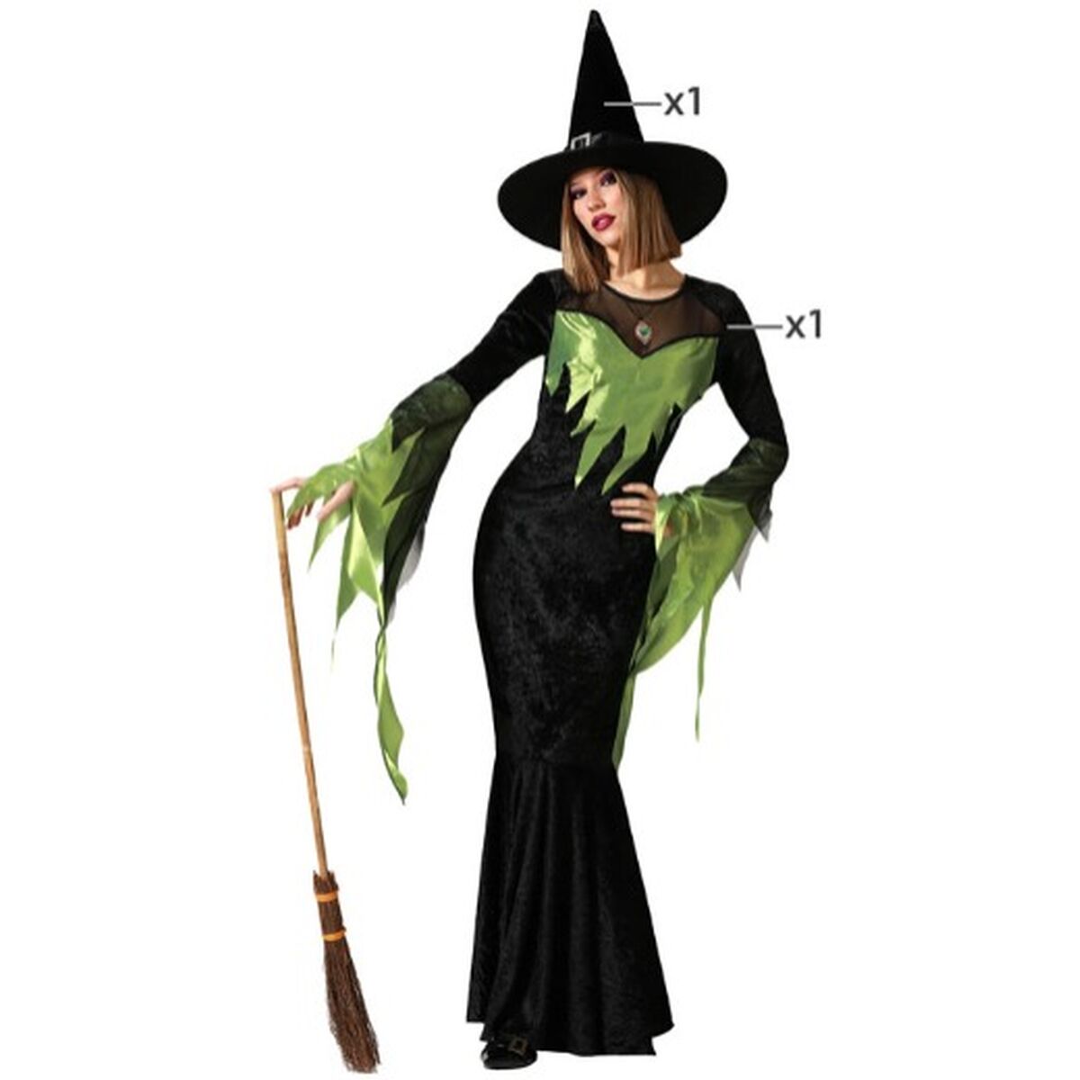 Costume Per Adulti Verde Strega Adulti Taglia:xl