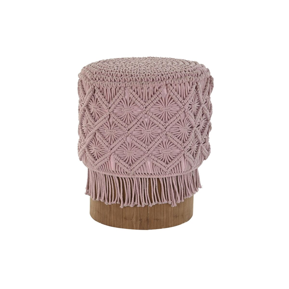 Poggiapiedi Dkd Home Decor 43 X 43 X 51 Cm Legno Marrone Rosa Chiaro Macramé Boho