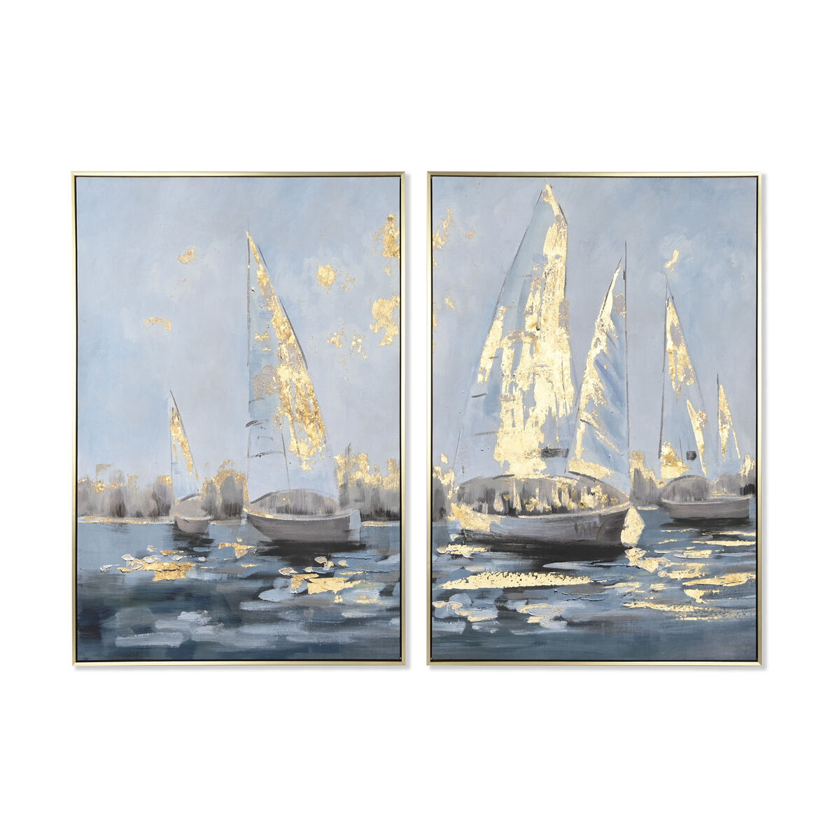 Tela Home Esprit Grigio Turchese Dorato Velieri Mediterraneo (2 Unità)