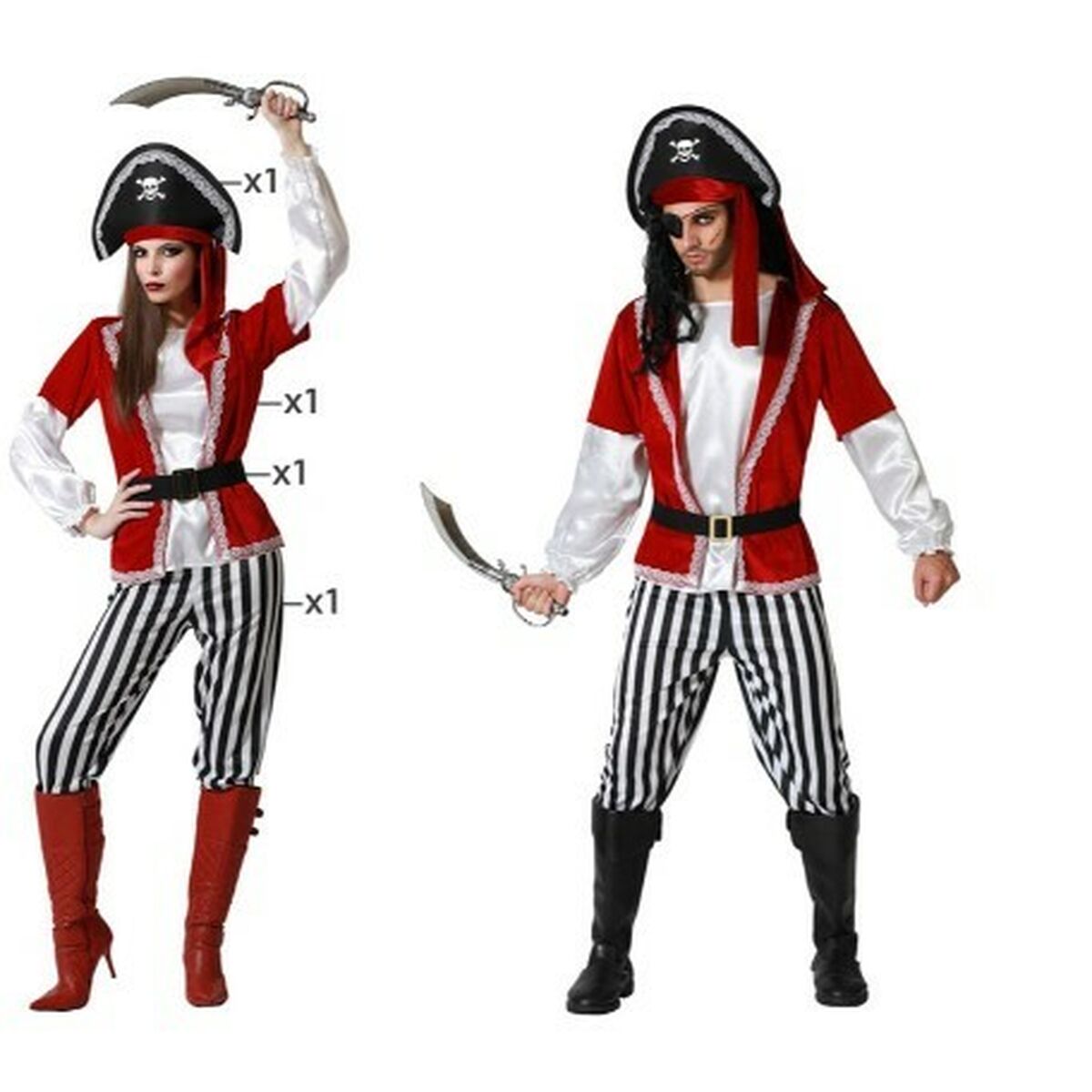 Costume Per Adulti Rosso Pirata Taglia:xs/s