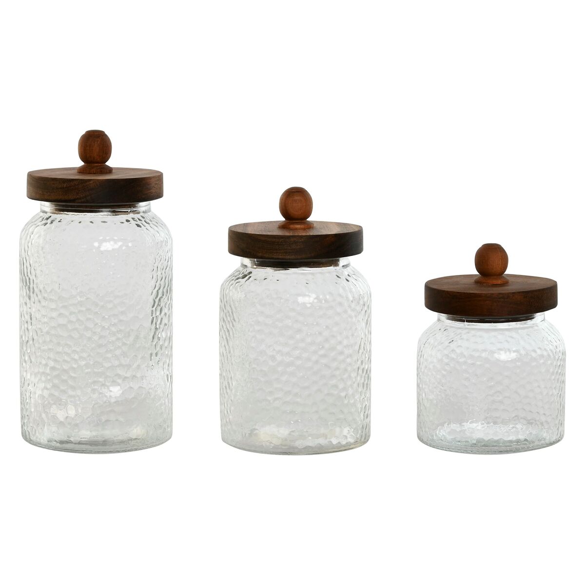 Set Di 3 Barattoli Home Esprit Trasparente Naturale Silicone Cristallo Acacia 600 Ml 900 Ml 1,2 L 3 Pezzi