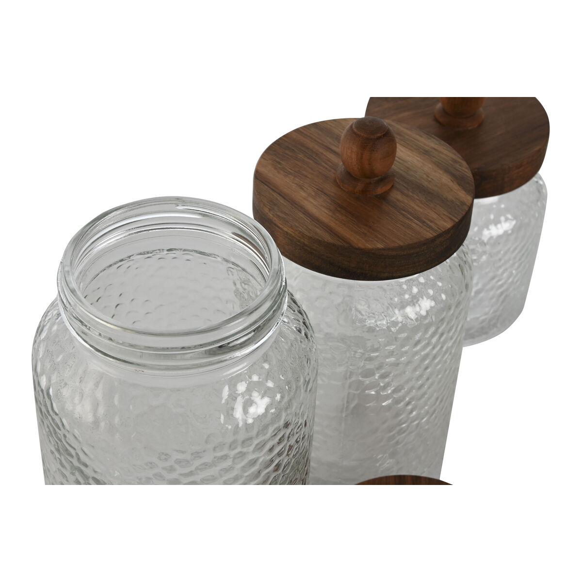 Set Di 3 Barattoli Home Esprit Trasparente Naturale Silicone Cristallo Acacia 600 Ml 900 Ml 1,2 L 3 Pezzi - Image 3