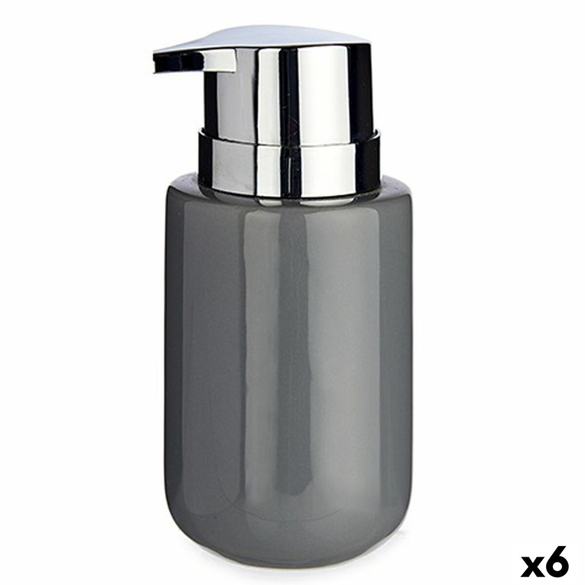 Dispenser Di Sapone Berilo Grigio Argentato Metallo Ceramica 350 Ml 7 X 14,5 X 8,5 Cm (6 Unità)