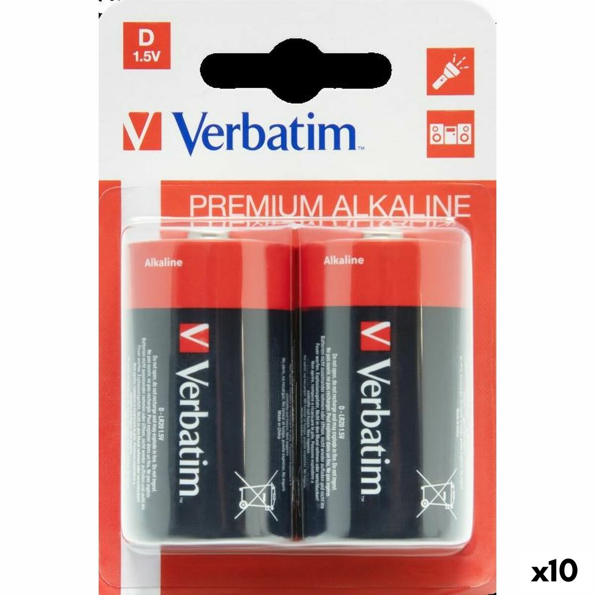 Batterie Alcaline Verbatim Lr20 1,5 V (10 Unità)