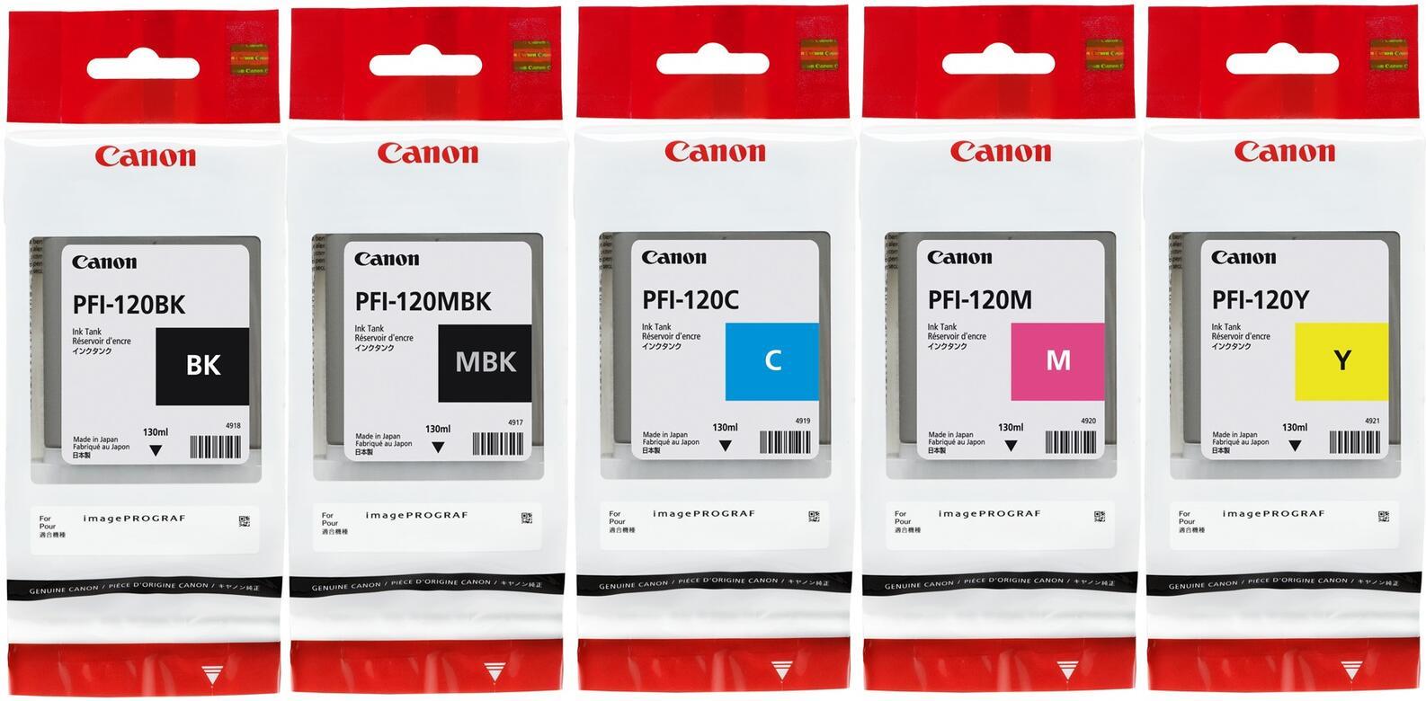 Canon Original PfI-120 Druckerpatronen - 5er Multipack (cyan, Magenta, Gelb, Schwarz, Mattschwarz) (2885c001set)