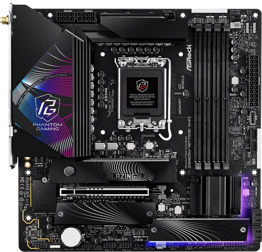 Asrock Phantom Gaming Z890m Riptide Wifi - Motherboard - Micro Atx - Lga1851-Sockel - Z890 Chipsatz - Usb4, Usb 3,2 Gen 2, Usb 3,2 Gen 1 - 5 Gigabit