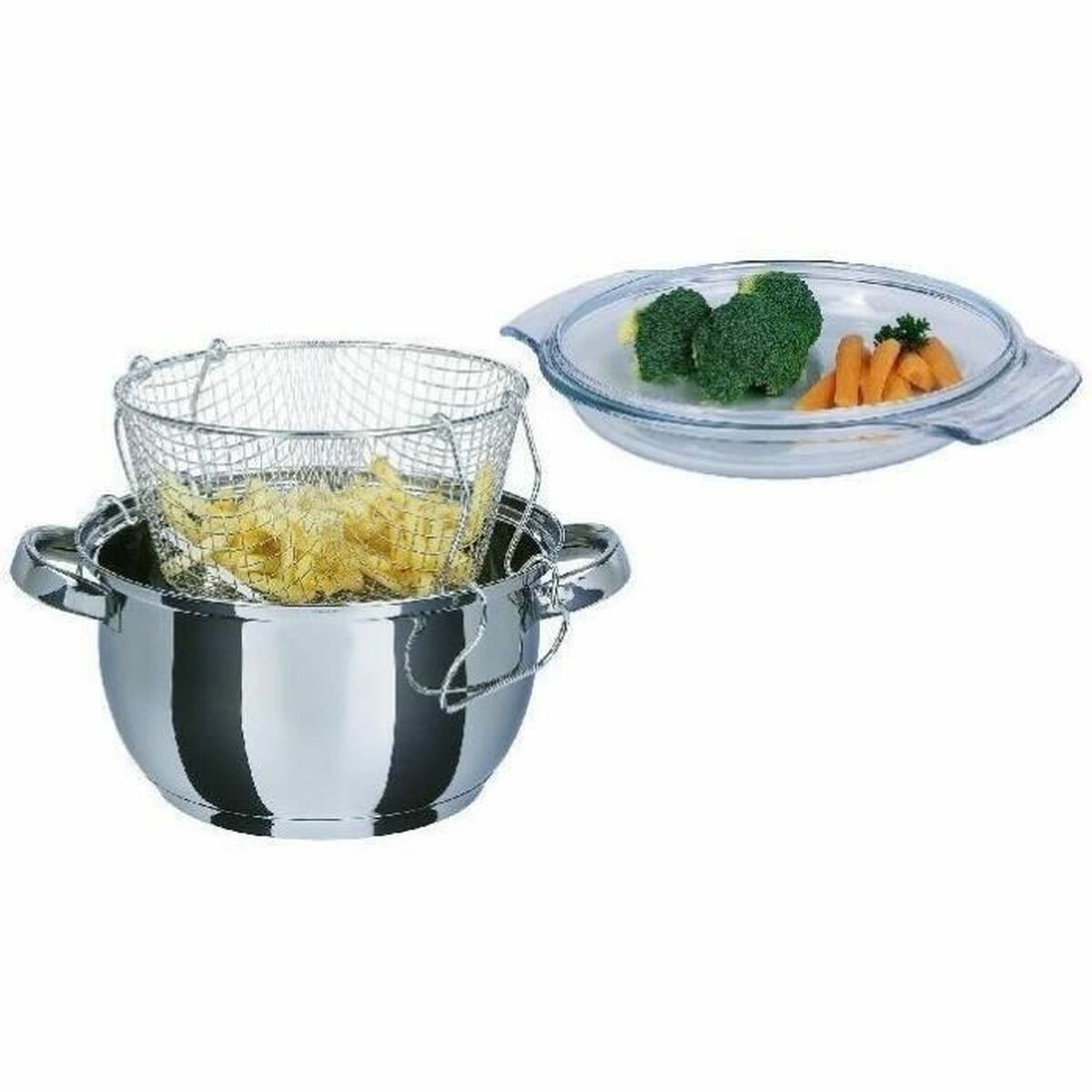 Padella Per Friggere Con Cestino Gsw Acciaio Inossidabile Ø 22 Cm Argentato