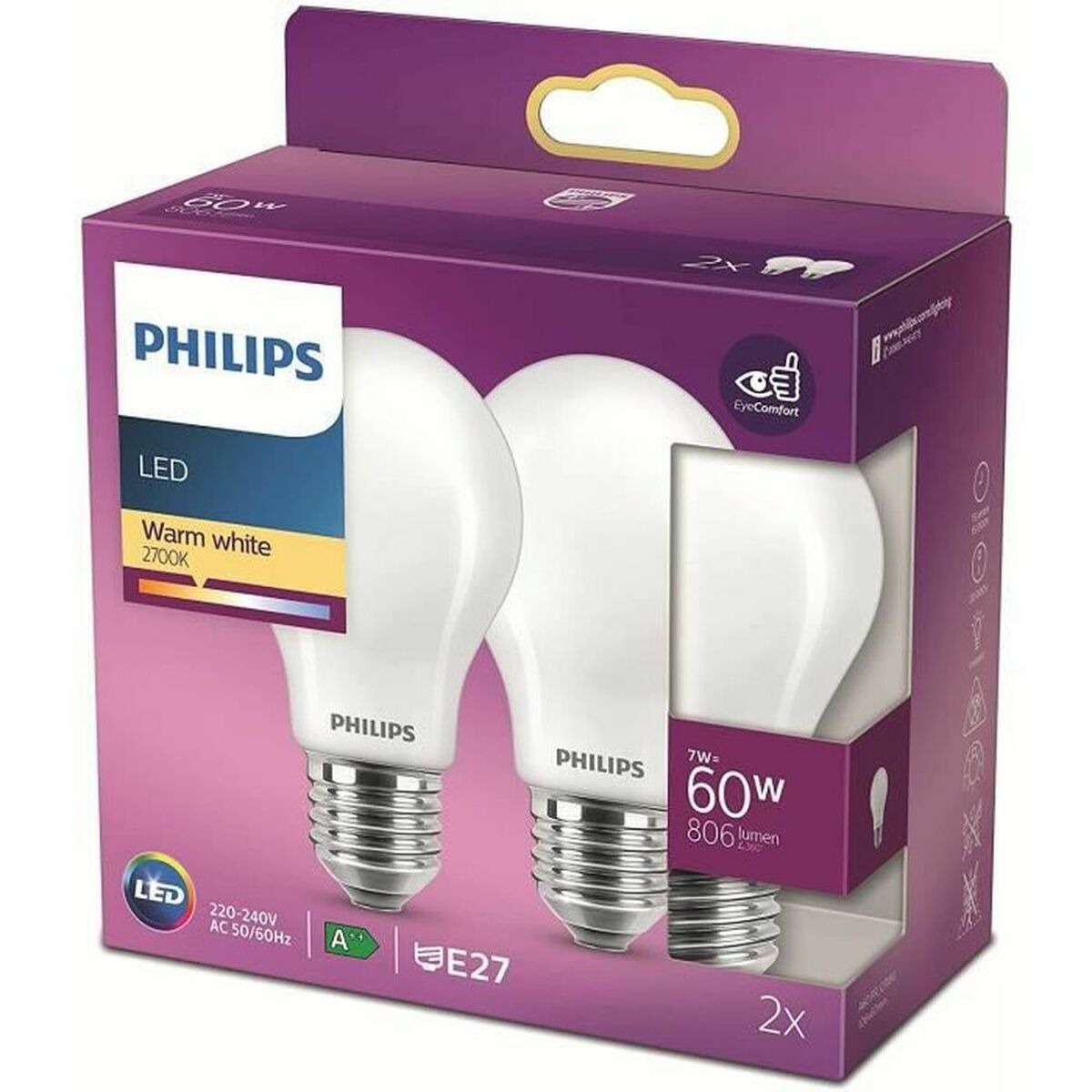 Lampadina Led Philips Classic Standard 60 W Bianco E E27 (2700 K) (2 Unità) - Image 4