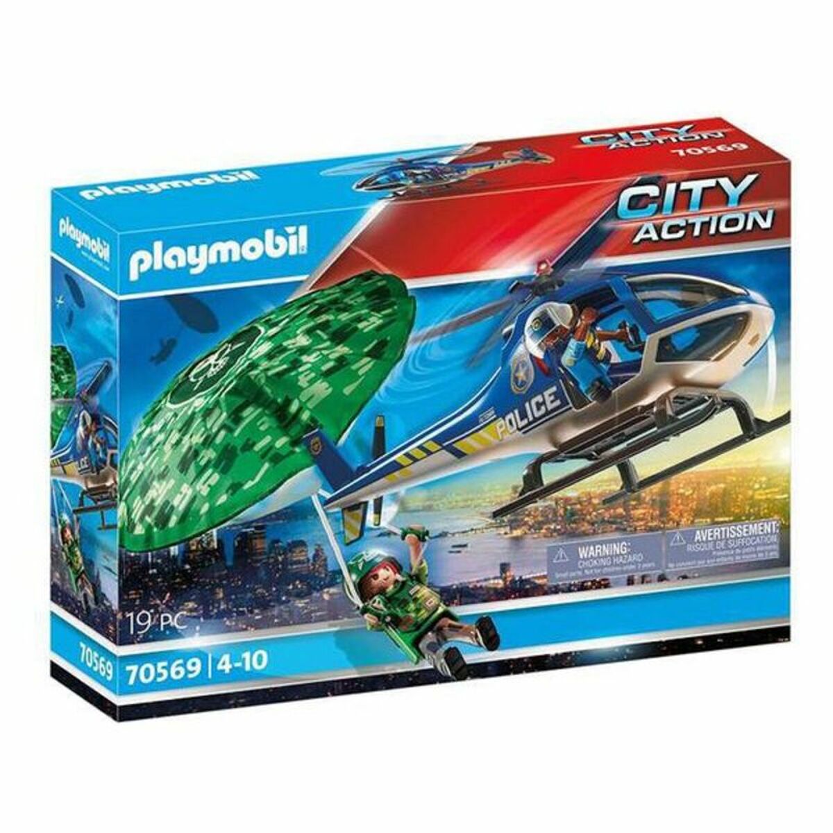 Playset  City Action Police Helicopter: Parachute Chase Playmobil 70569 19 Pcs (19 Pcs)