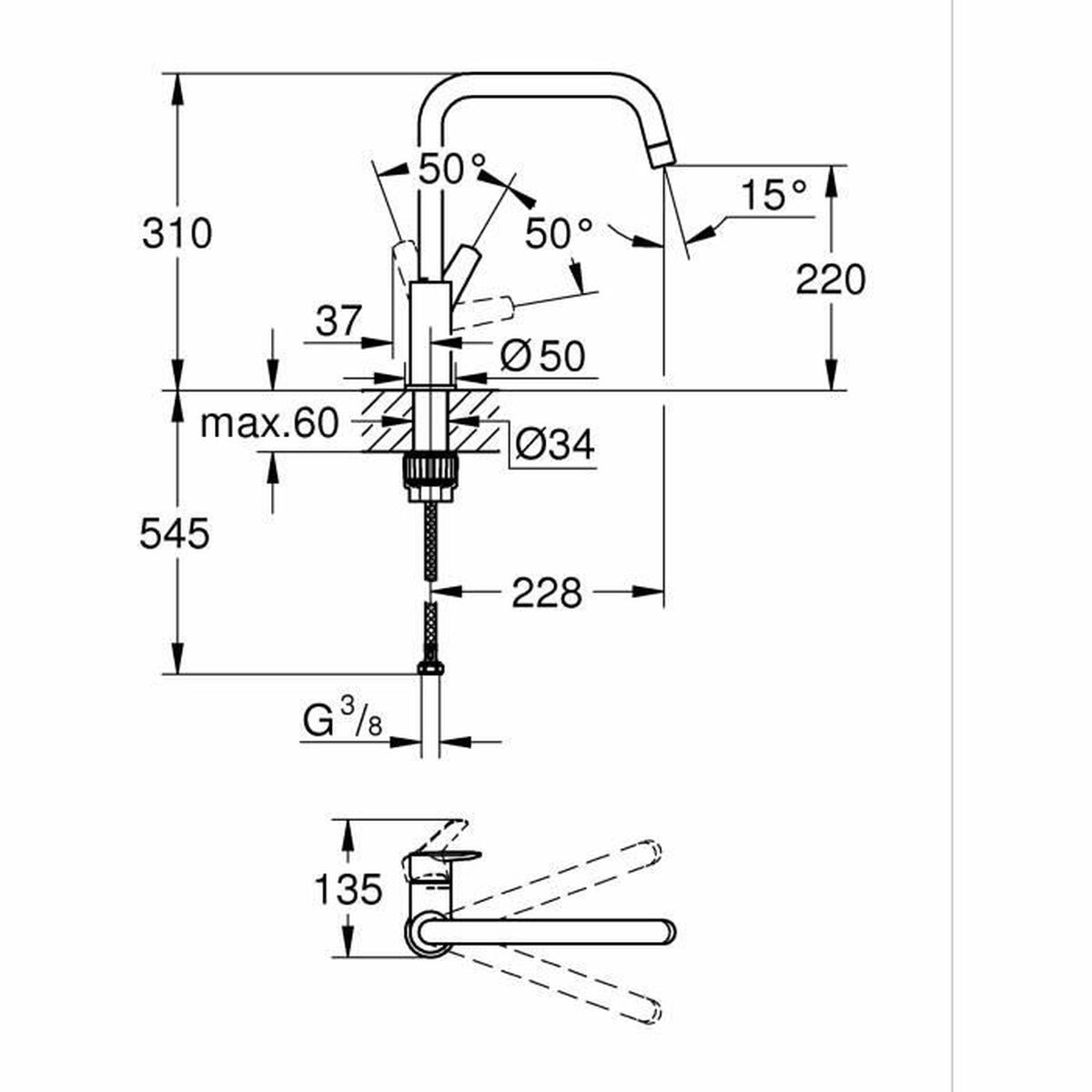 Rubinetto Monocomando Grohe Grohe Start Nero Nero Opaco Ottone Forma A C - Image 3