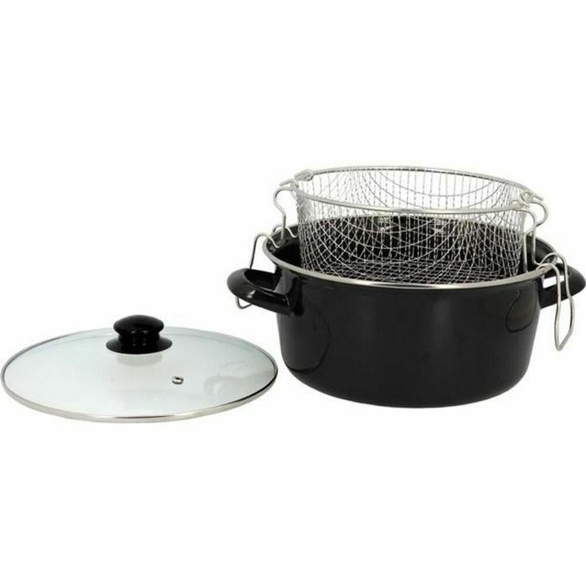Padella Per Friggere Con Cestino Thekitchenette 3645580 Nero Cristallo Acciaio Bachelite Acciaio Smaltato