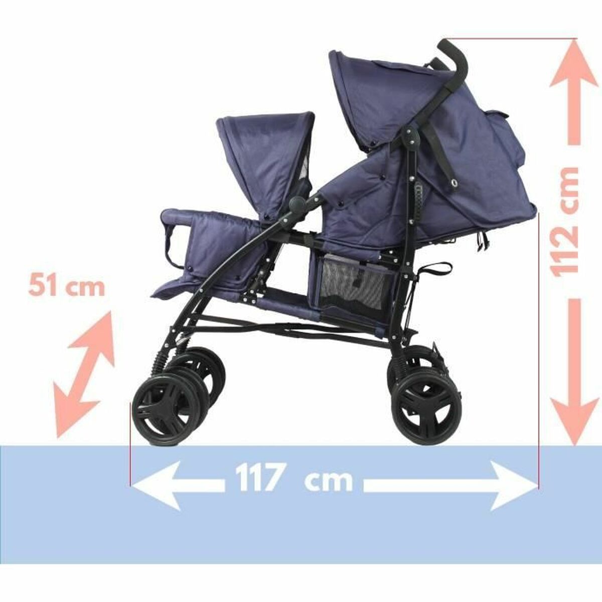 Passeggino Per Bambini Bambisol Double Cane Blu Marino - Image 4