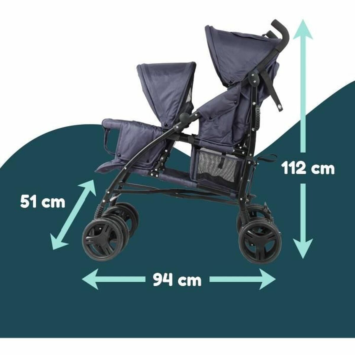 Passeggino Per Bambini Bambisol Double Cane Blu Marino - Image 3