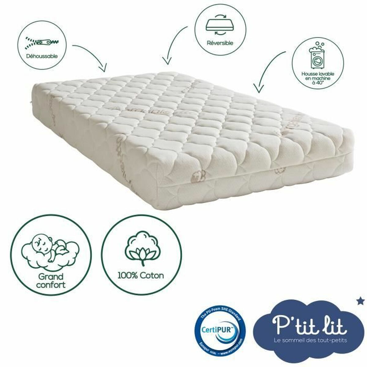 Materasso Per Culla P'tit Lit Organic Cotton 120 X 60 cm - Image 3