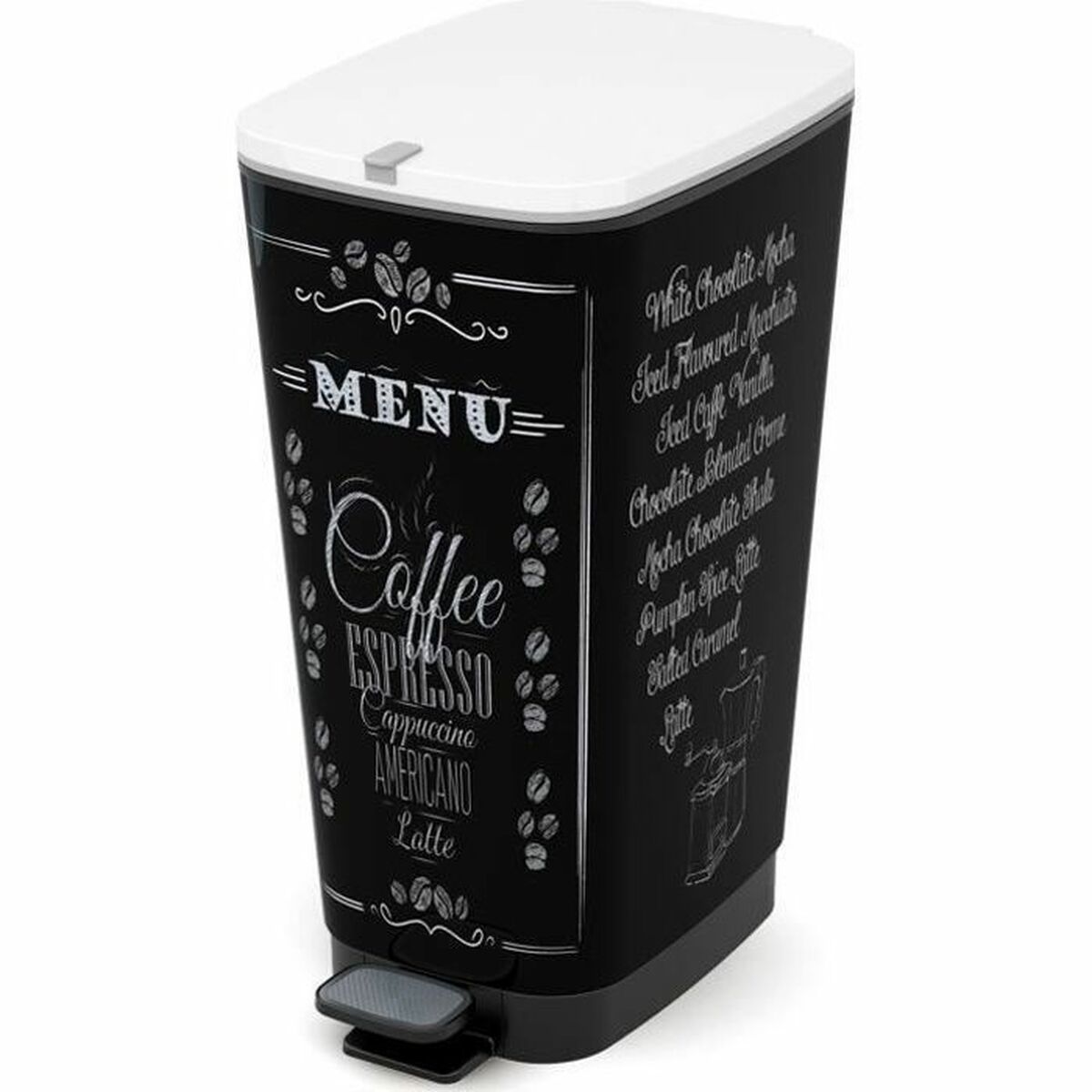 Secchio Della Spazzatura A Pedale Kis Chic Coffee Motif Nero 50 L