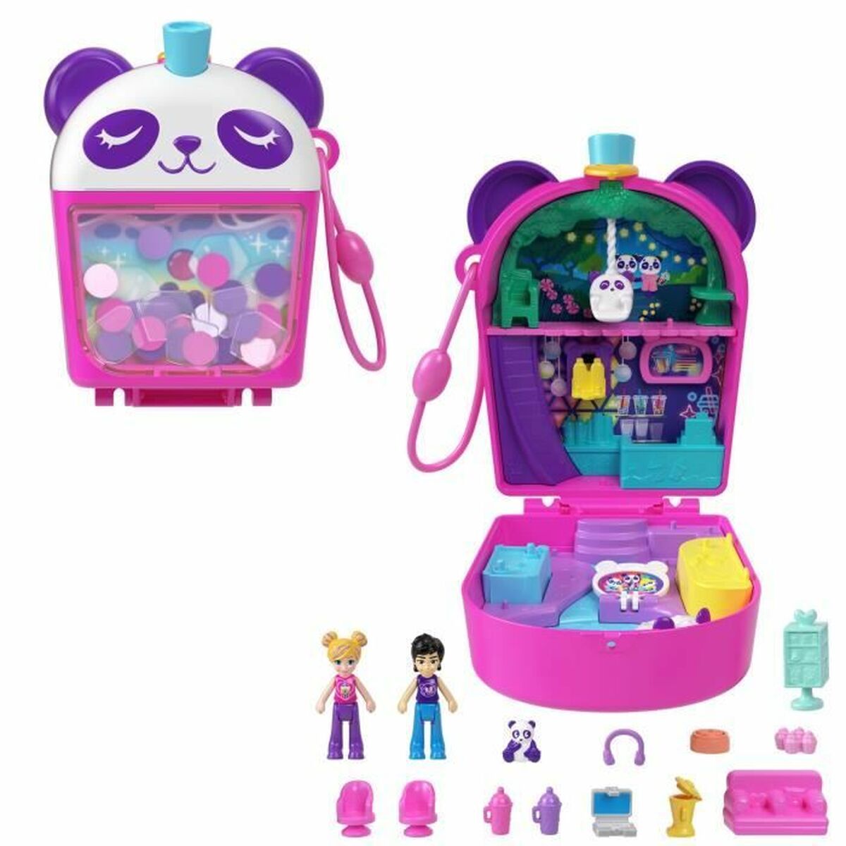 Playset Polly Pocket Panda Bubble TeA-Box With 2 MinI-Figures And Panda Hwn95