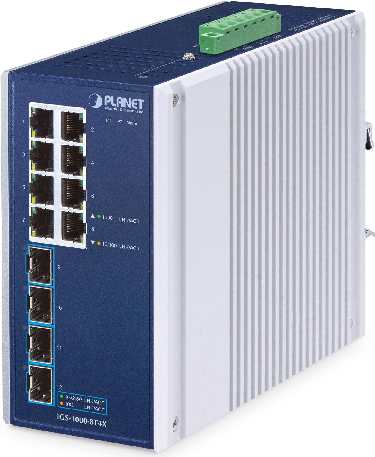 Planet Ip30 Industrial 8-Port Unmanaged Gigabit Ethernet (10/100/1000) Aluminium - Blau (igS-1000-8t4x)