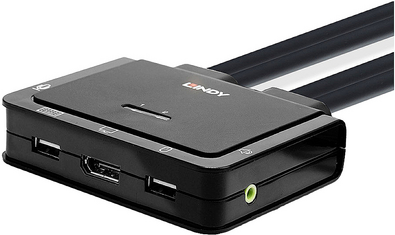 Lindy 2 Port Displayport 1.2, Usb Typ C, Usb 2.0 & Audio Cable Kvm Switch Steuern Eines DisplayporT-Pcs Und Eines Usb Typ C Laptops Mit Einer Konsole