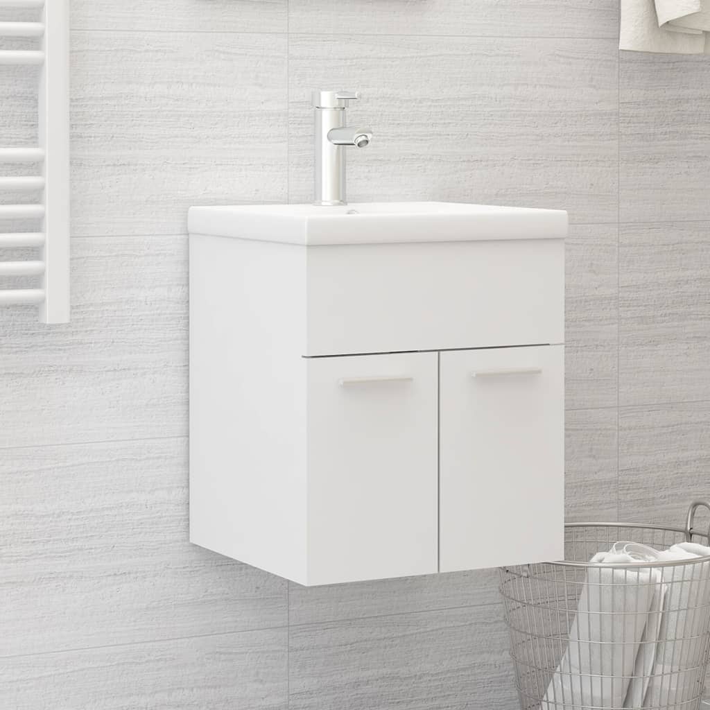 Mobile Bagno Con Lavabo Integrato Bianco In Legno Multistrato