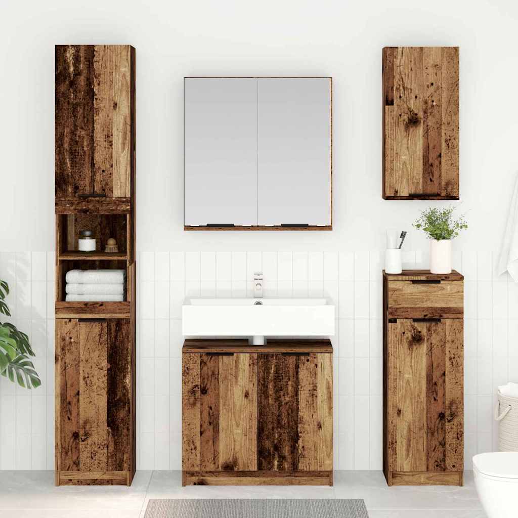 Set Di Armadi Da Bagno Legno Vecchio Legno Multistrato
