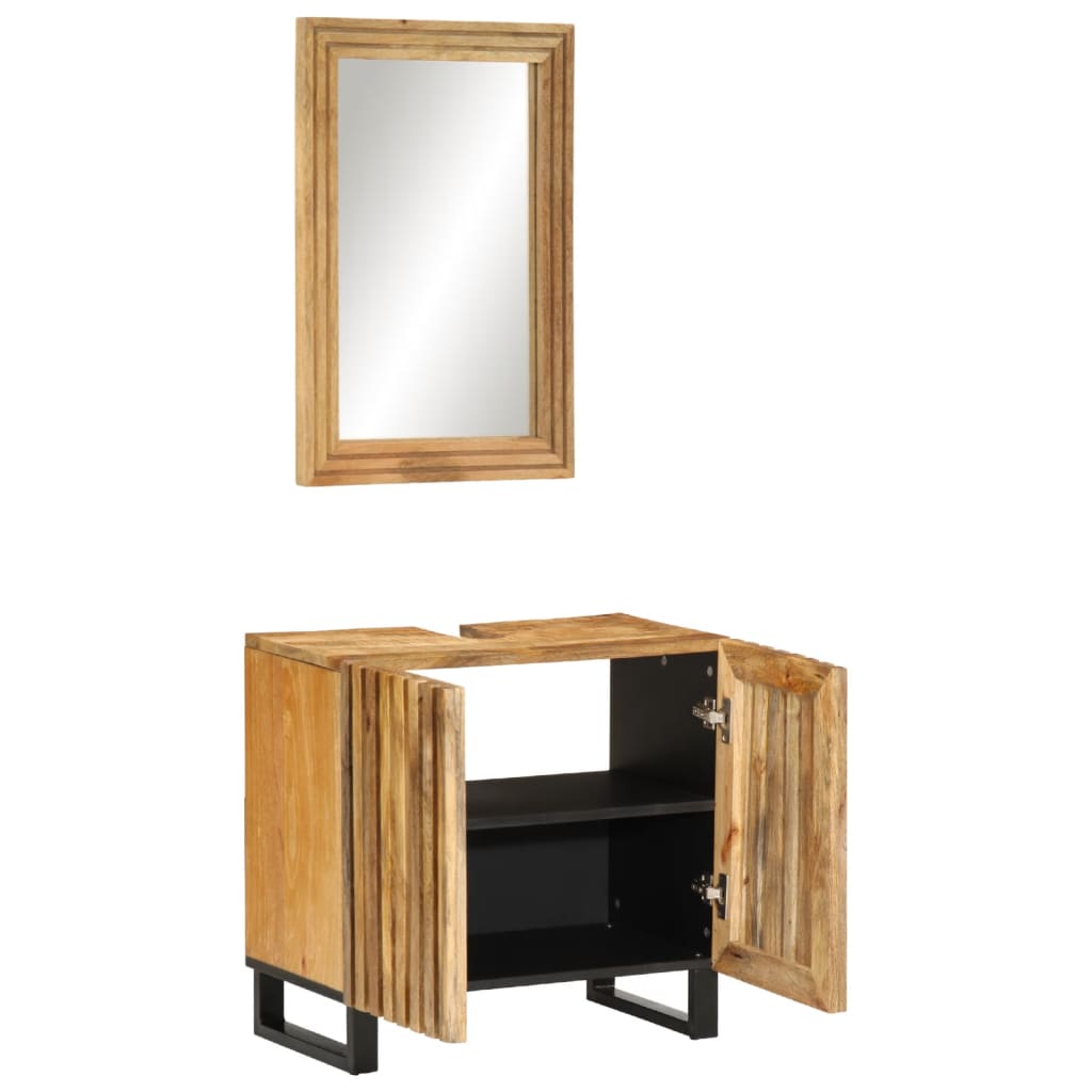 Set Mobili Da Bagno 2pz In Legno Massello Di Mango Grezzo