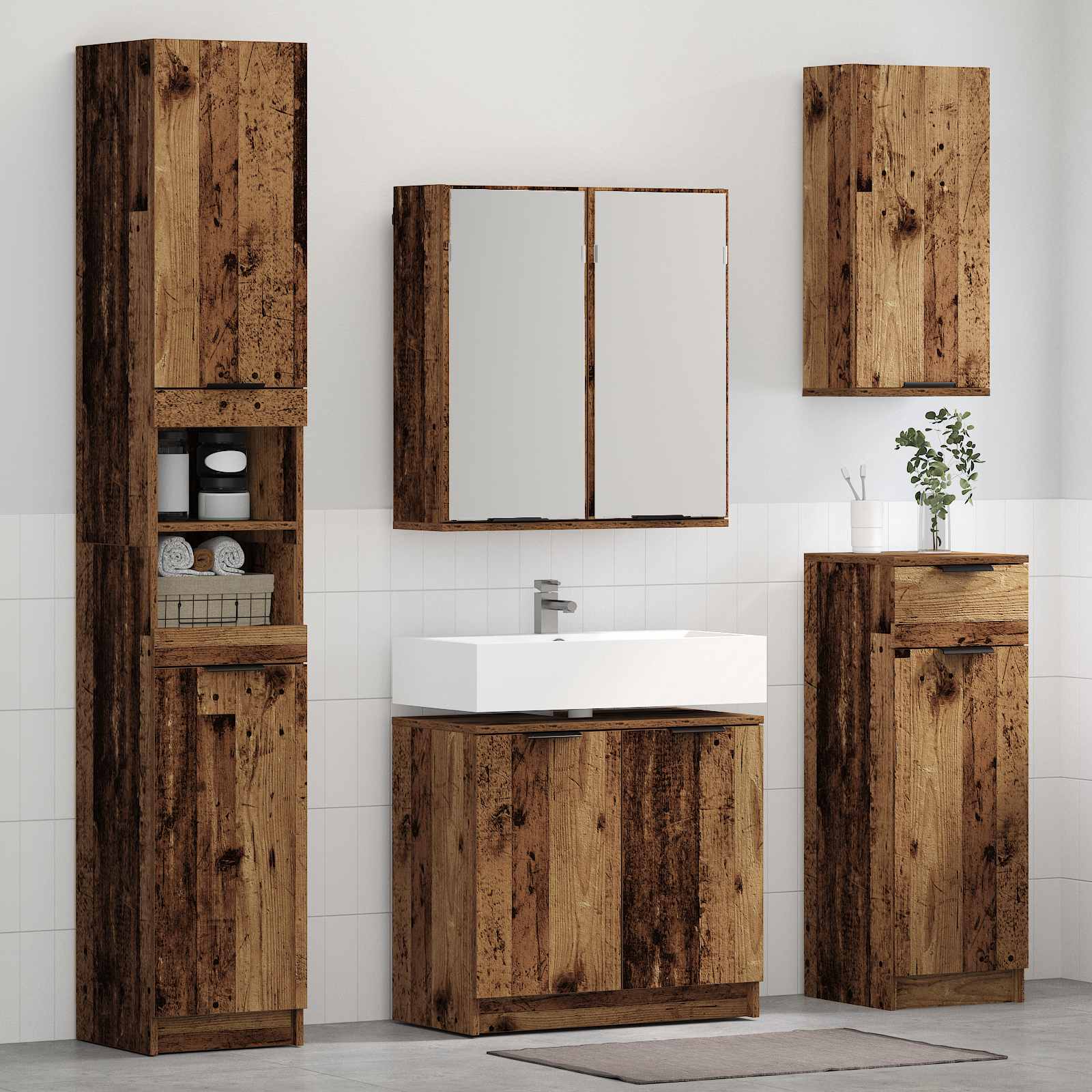 Set Di Mobili Per Il Bagno Con Cassetto 5 Pcs Legno Vecchio