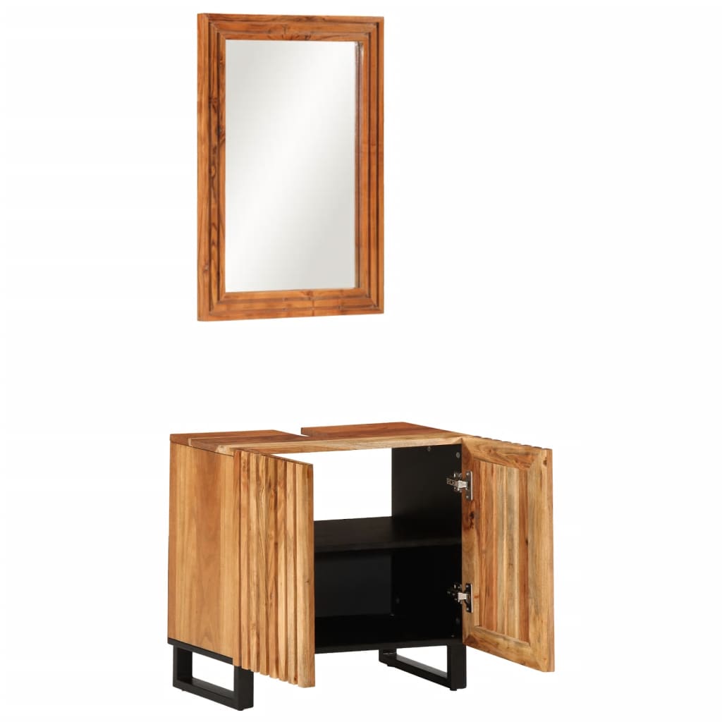 Set Mobili Da Bagno 2pz In Legno Massello Di Acacia