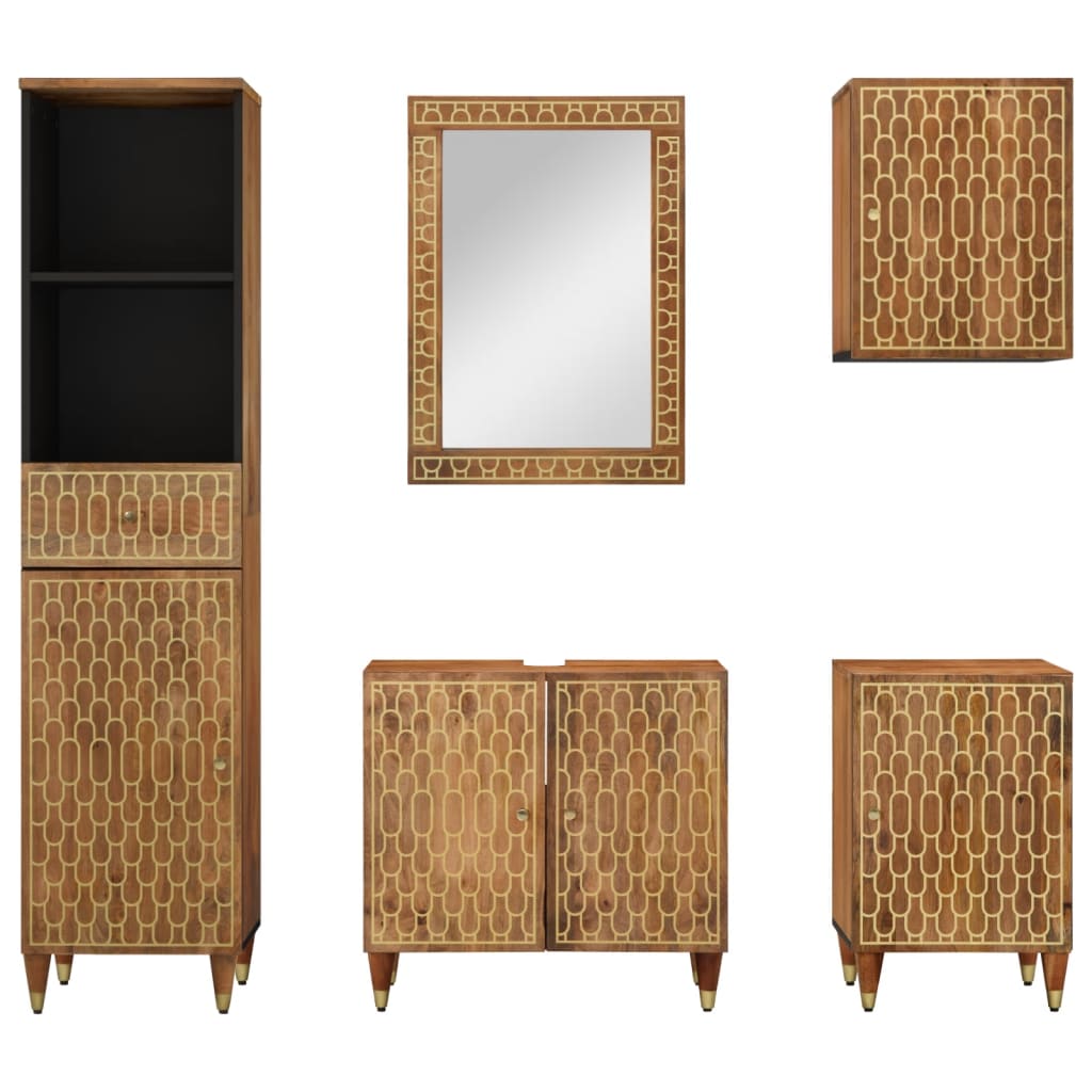 Set Mobili Da Bagno 5 Pz In Legno Massello Di Mango - Image 3
