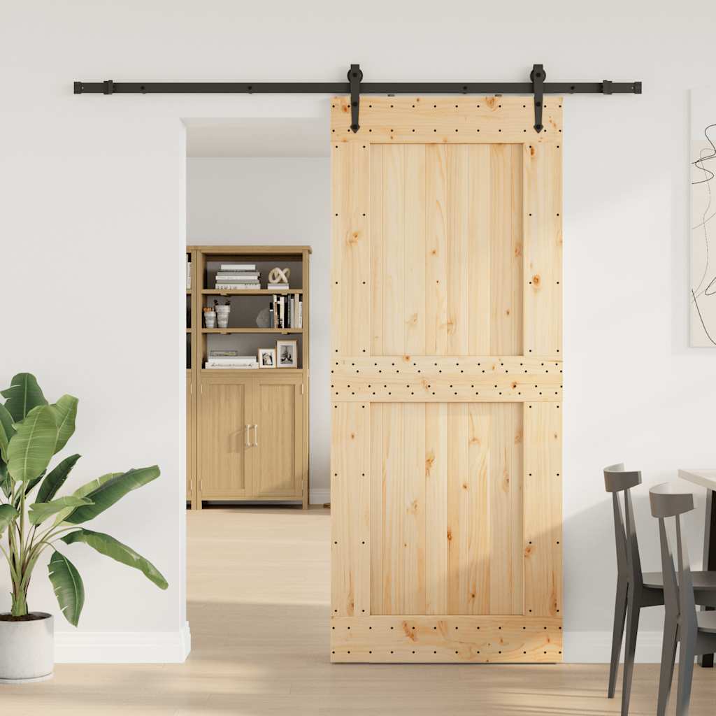 Porta Scorrevole Con Set Hardware 95x210 Cm Legno Massello Pino