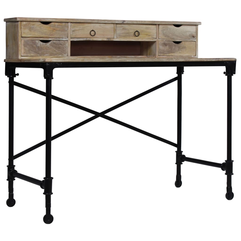 Scrivania In Legno Massello Di Mango E Acciaio 110x50x96 cm