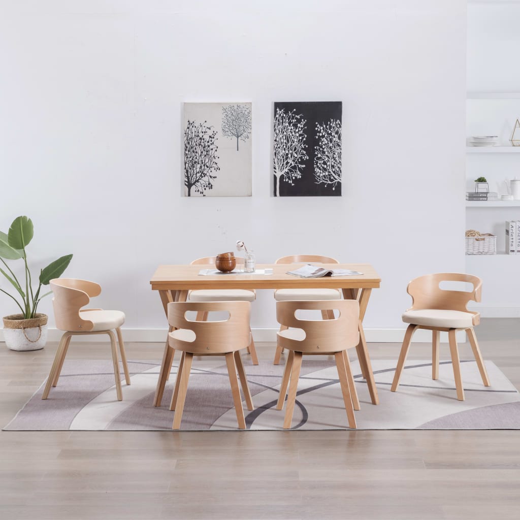 Sedie Da Pranzo 6 Pz Crema In Legno Piegato E Similpelle
