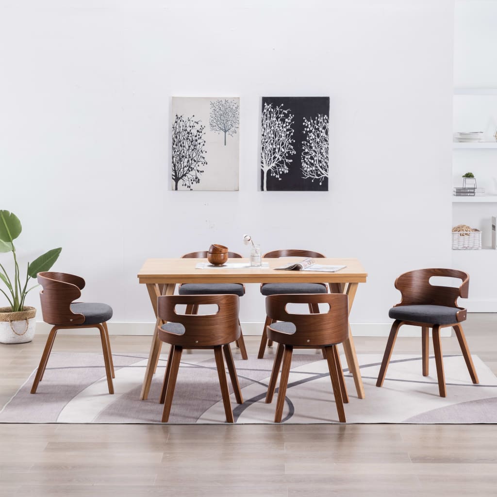 Sedie Da Pranzo 6 Pz Grigio Scuro In Legno Piegato E Tessuto