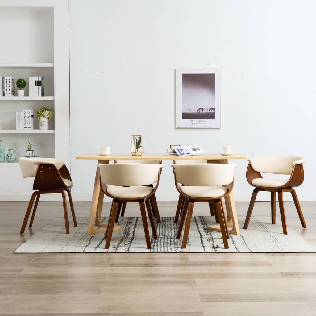 Sedie Da Pranzo 6 Pz Crema In Legno Piegato E Similpelle