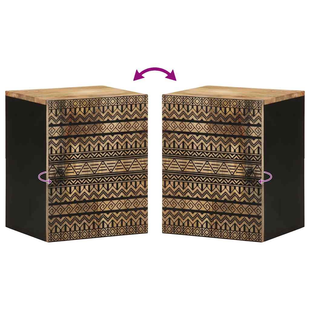 Mobile Pensile Da Bagno Nero 38x33,5x48 Cm Legno Massello Mango - Image 5