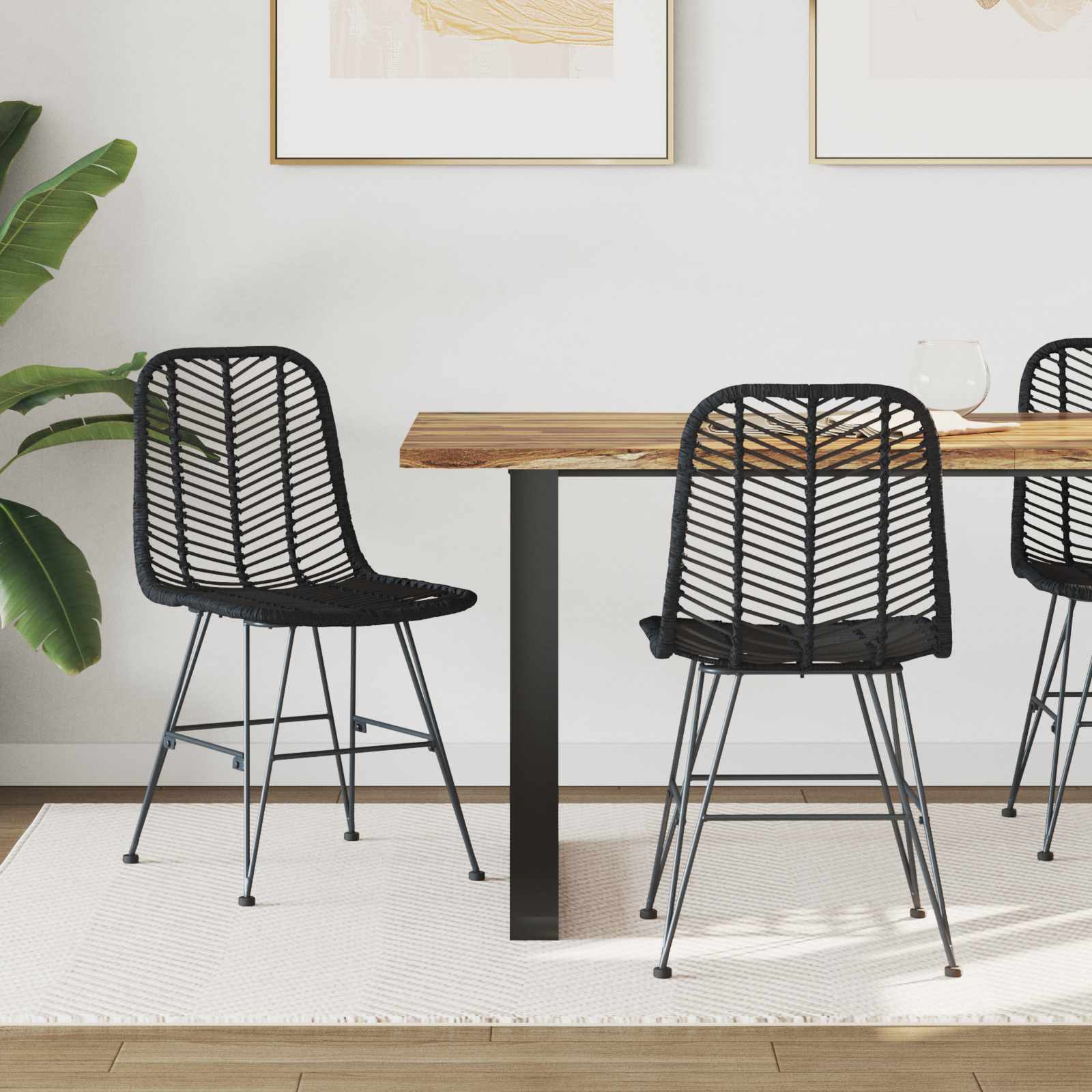 Sedia Da Pranzo 2 Pcs Nero 44.5 X 55 X 85 Cm Rattan E Ferro
