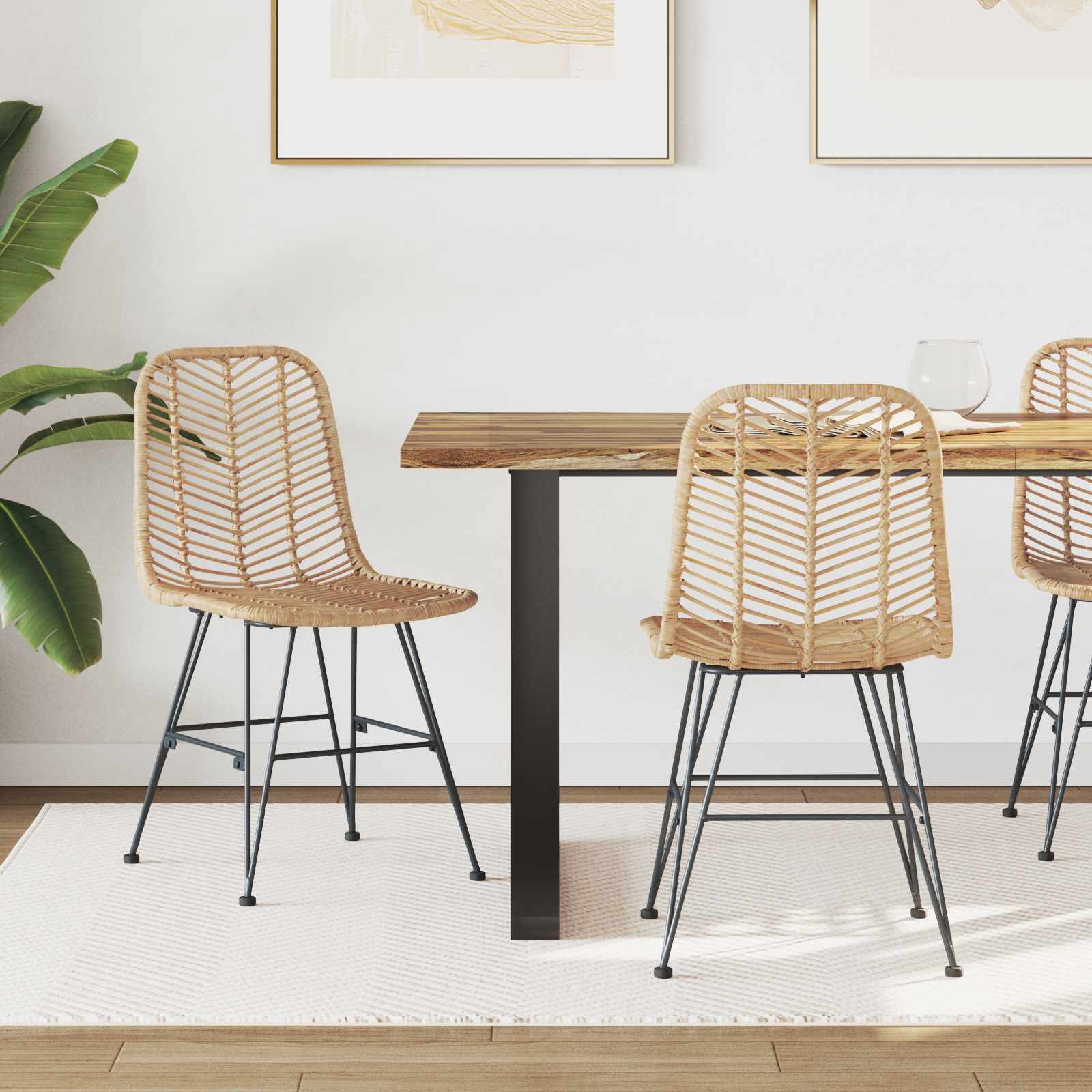 Sedia Da Pranzo 2 Pcs Naturale 44.5 X 55 X 85 Cm Rattan E Ferro