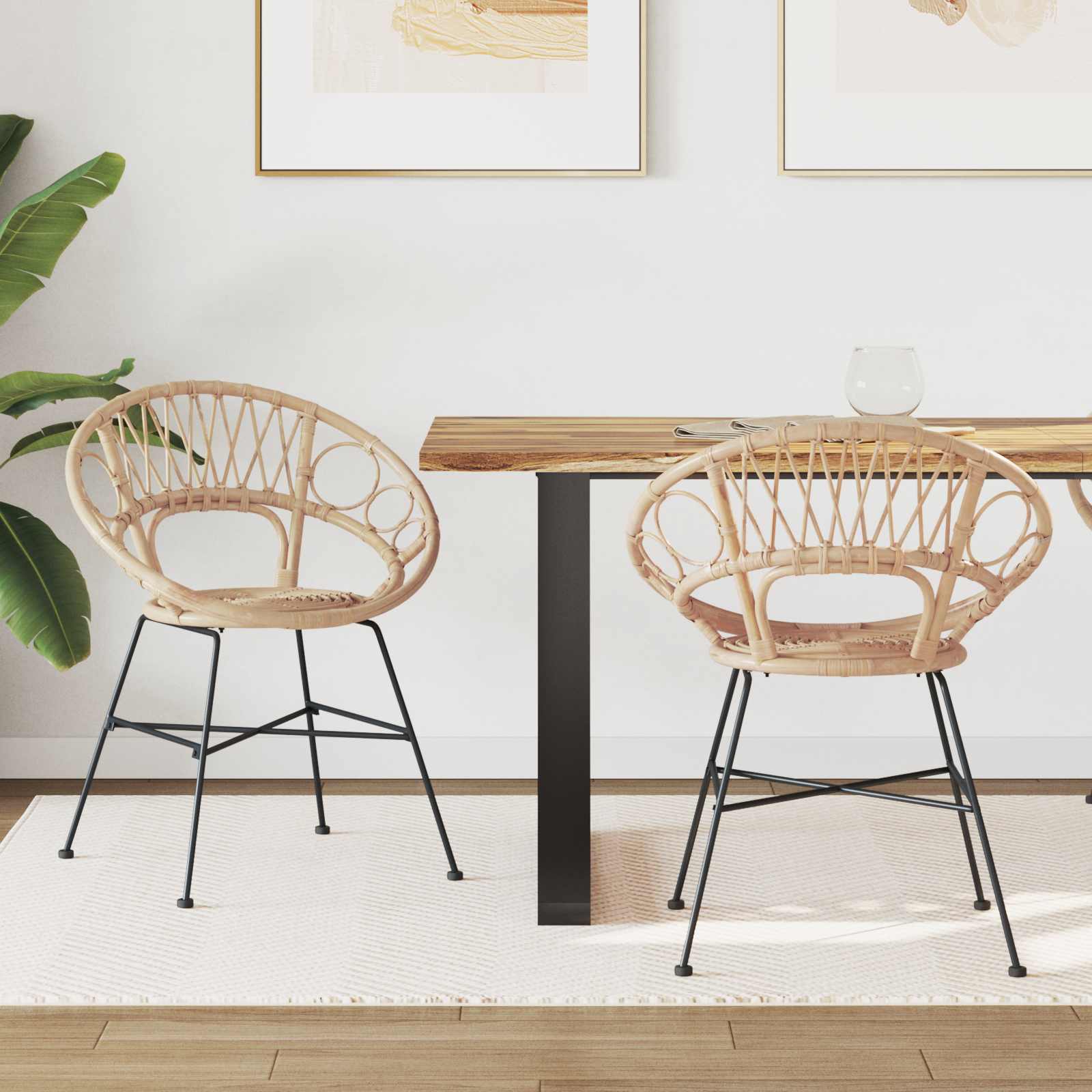 Sedia Da Pranzo 2 Pcs Naturale 65 X 55,5 X 81 Cm Rattan E Ferro