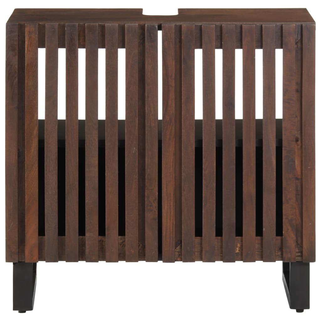 Mobile Lavabo Da Bagno 62x34x58cm Marrone Legno Massello Mango - Image 3