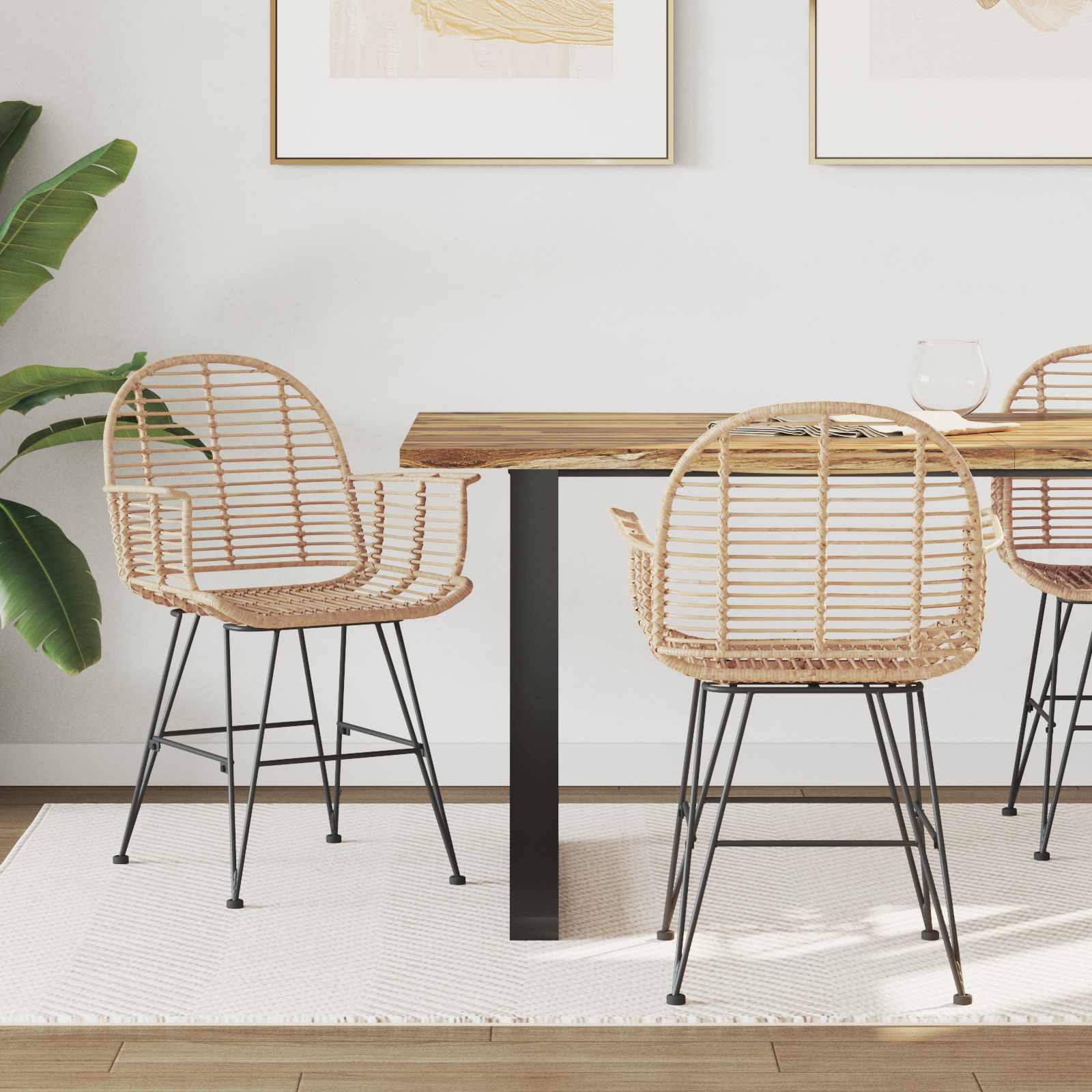 Sedia Da Pranzo 2 Pcs Naturale 57 X 54.5 X 85 Cm Rattan E Ferro