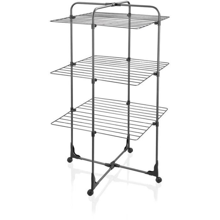 Leifheit 270 Classic Black Stendibiancheria - Stendibiancheria Con 27 M Di Spazio Di Asciugatura - Stendibiancheria Pieghevole - Torre A 3 Livelli -