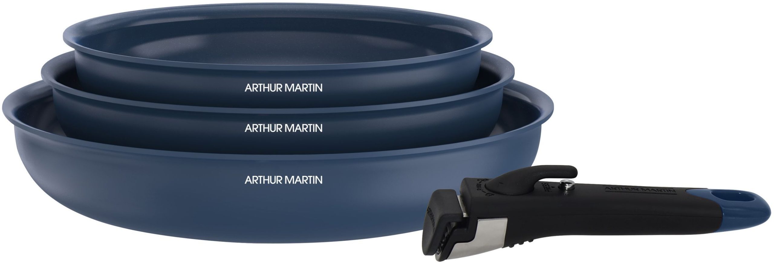 Set Di 3 Padelle - Adatto A Tutti I Piani Cottura, Inclusa L'induzione - Arthur Martin - Am2033 - Rivestimento In Ceramica - Ø 20-24-28 Cm + Manico R