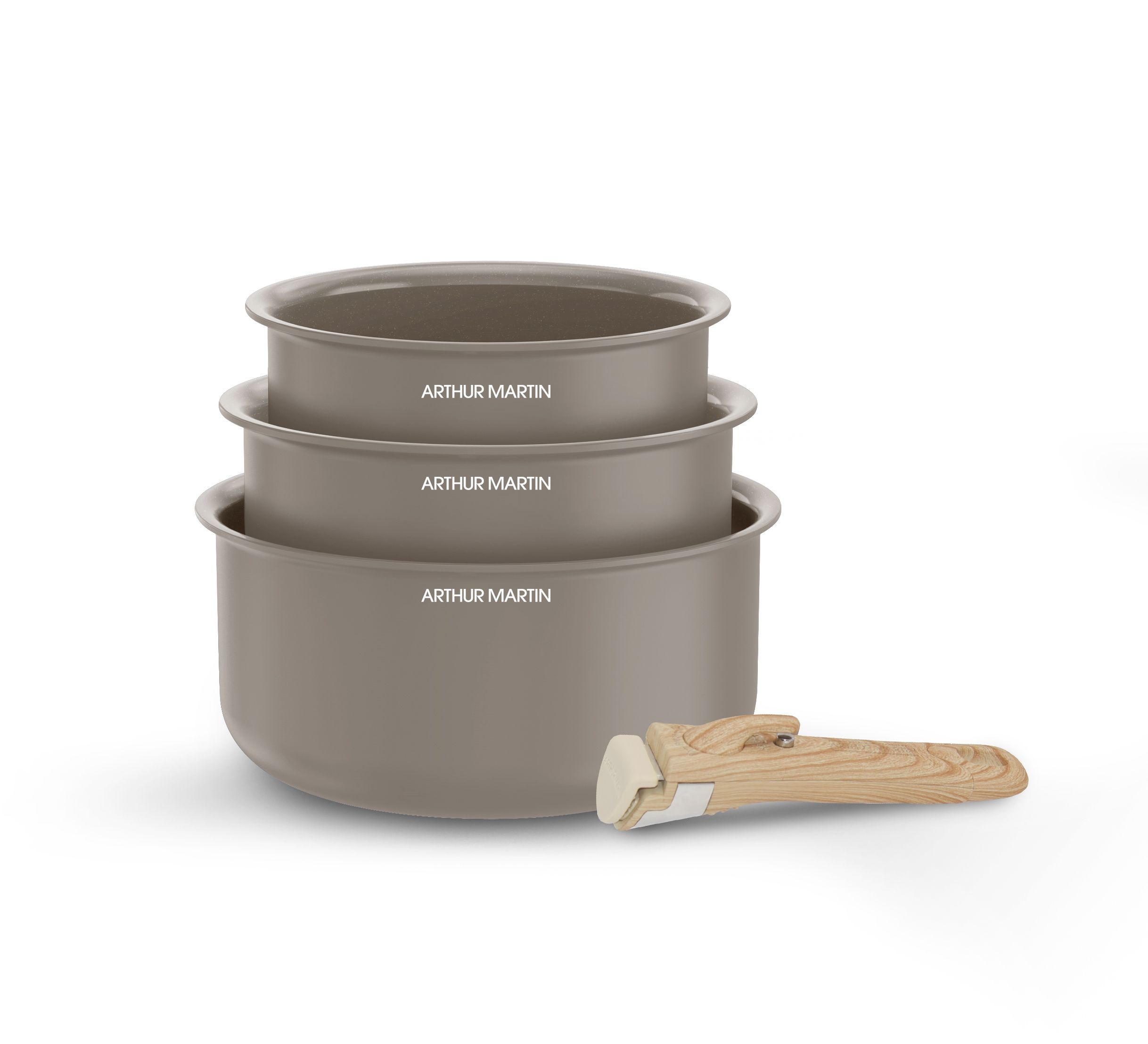 Set Di 3 Pentole - Adatto A Tutti I Piani Cottura, Inclusa L'induzione - Arthur Martin - Am1122 - Ceramica - Ø 16-18-20 Cm + Manico Removibile - Tort