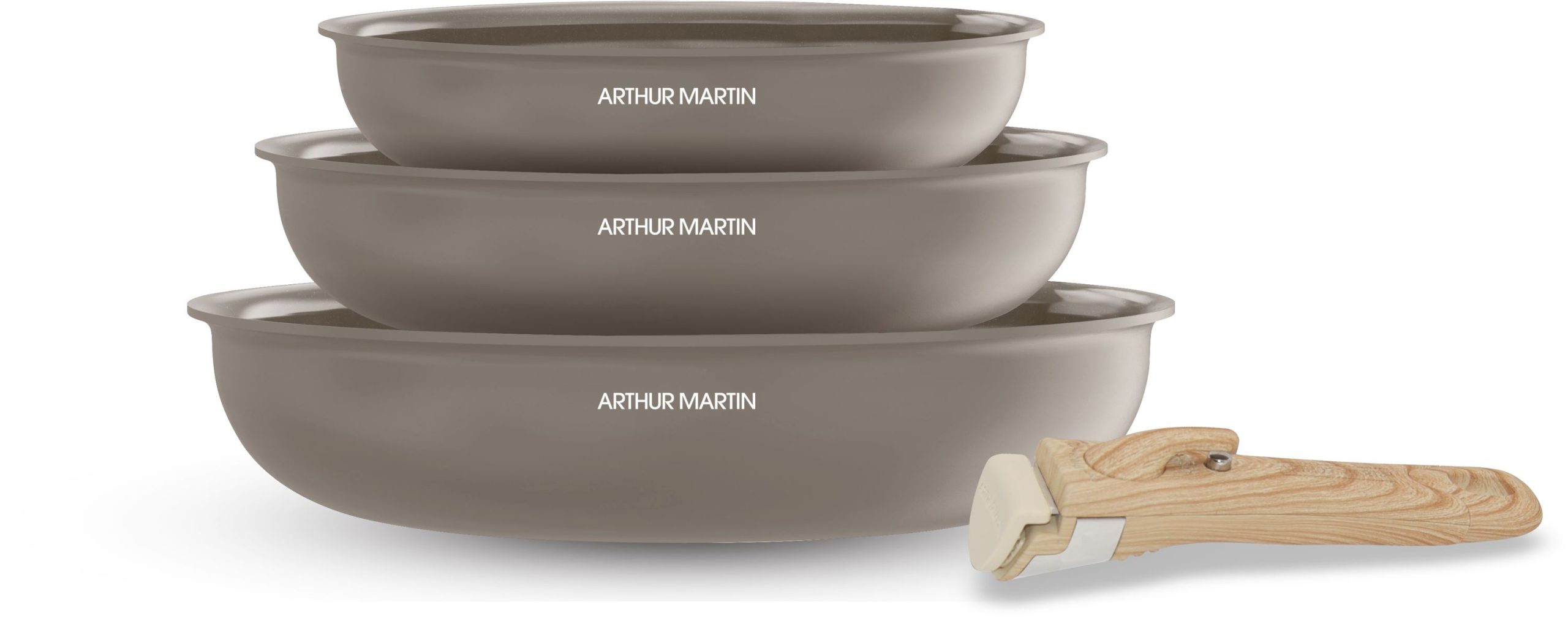 Set Di 3 Padelle - Adatto A Tutti I Piani Cottura, Inclusa L'induzione - Arthur Martin - Am4587 - Ceramica - Ø 20-24-28 Cm + Manico Removibile - Tort
