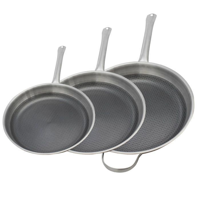 Set 3 Padelle Per Induzione - Elo - Relief Solutions - Acciaio Inox 18/10 Antiaderente Elodur Select - Ø 24-28-32 cm